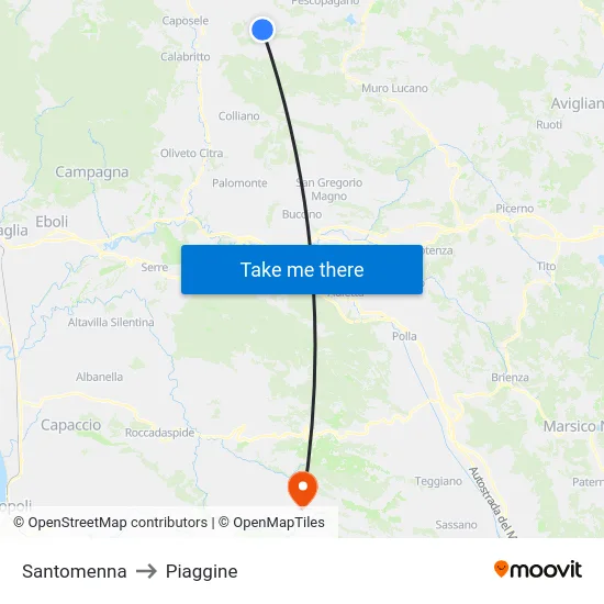 Santomenna to Piaggine map