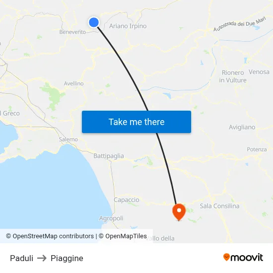 Paduli to Piaggine map