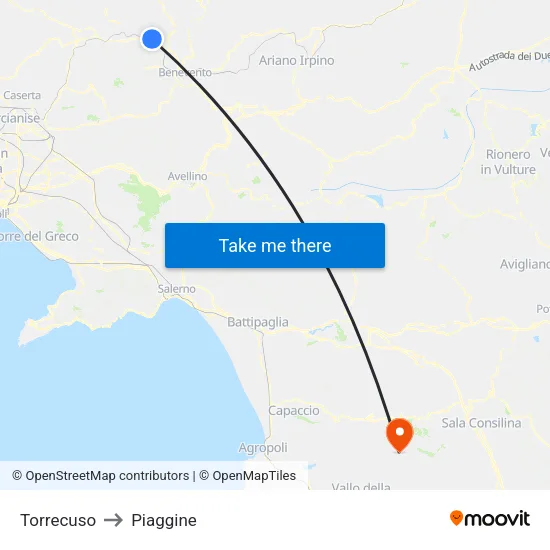 Torrecuso to Piaggine map