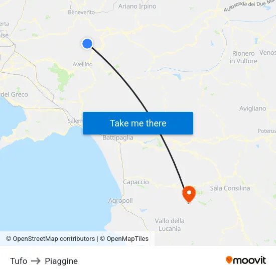 Tufo to Piaggine map