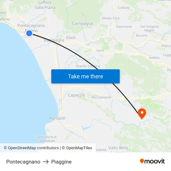 Pontecagnano to Piaggine map