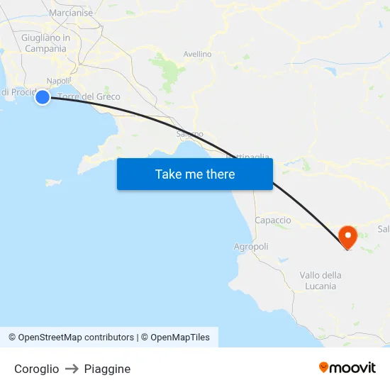 Coroglio to Piaggine map