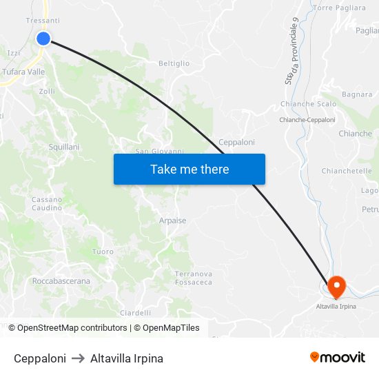 Ceppaloni to Altavilla Irpina map