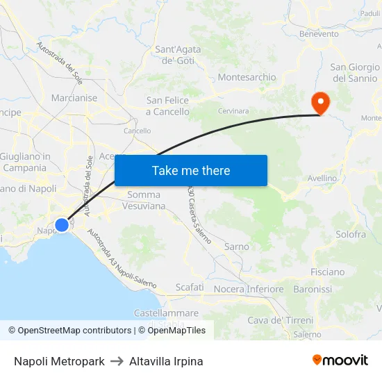 Naples Metropark to Altavilla Irpina map