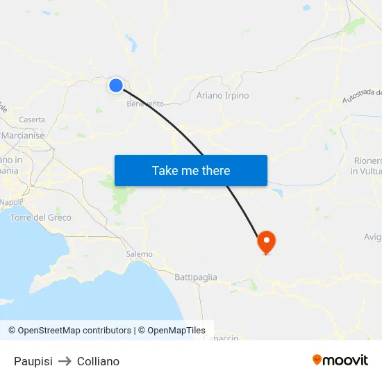 Paupisi to Colliano map