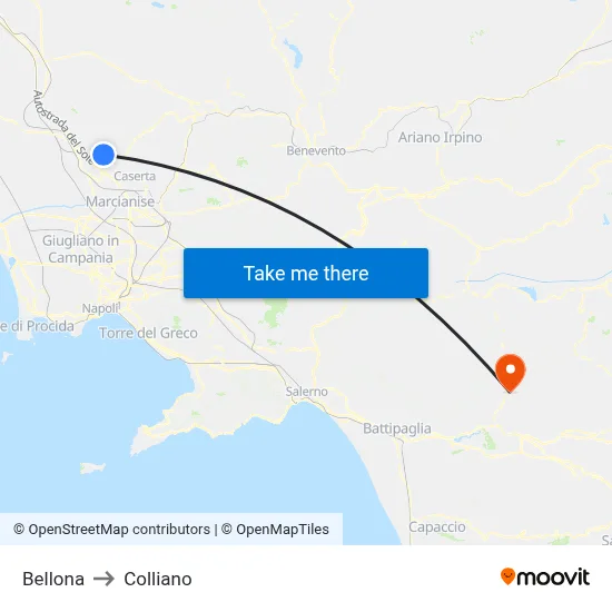 Bellona to Colliano map