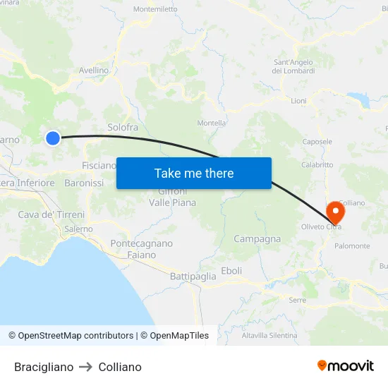 Bracigliano to Colliano map