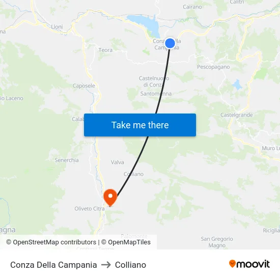 Conza Della Campania to Colliano map
