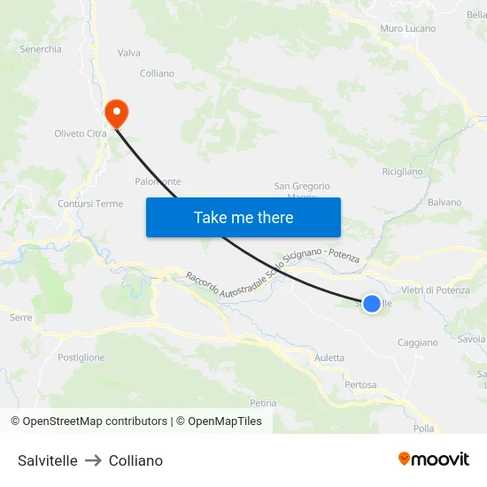 Salvitelle to Colliano map