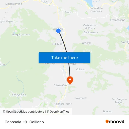 Caposele to Colliano map