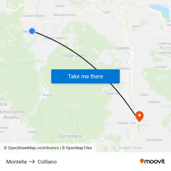 Montella to Colliano map