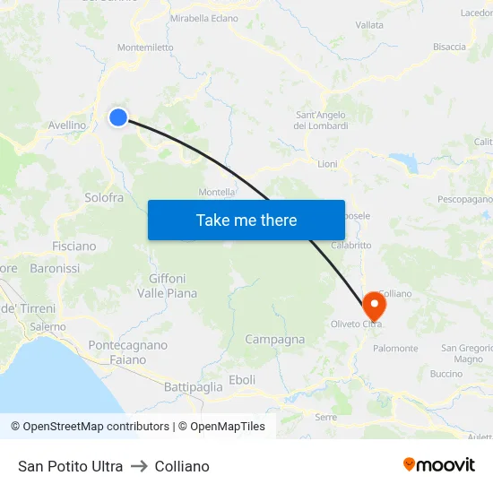 San Potito Ultra to Colliano map
