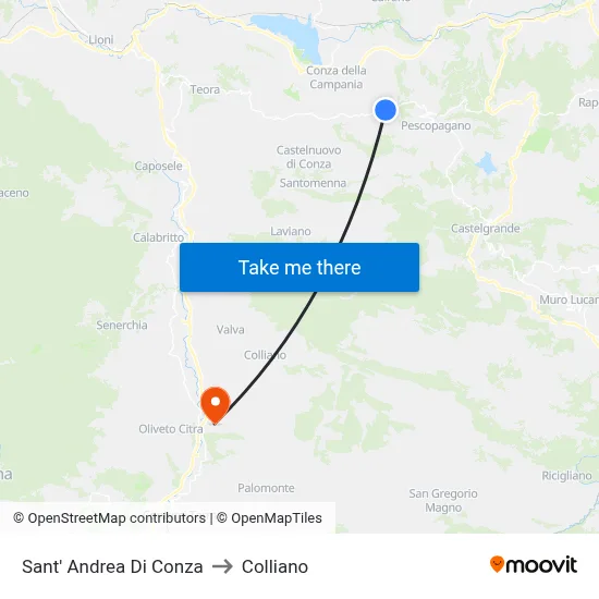 Sant' Andrea Di Conza to Colliano map