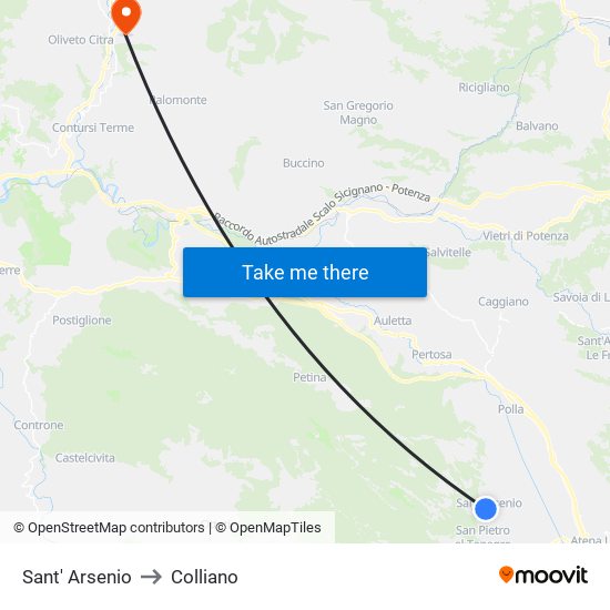 Sant' Arsenio to Colliano map
