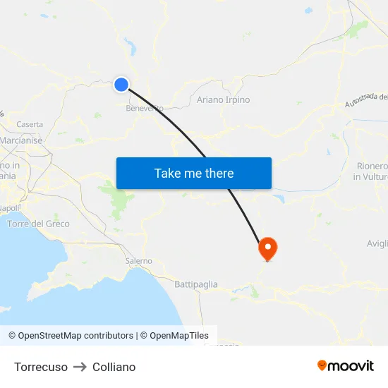 Torrecuso to Colliano map