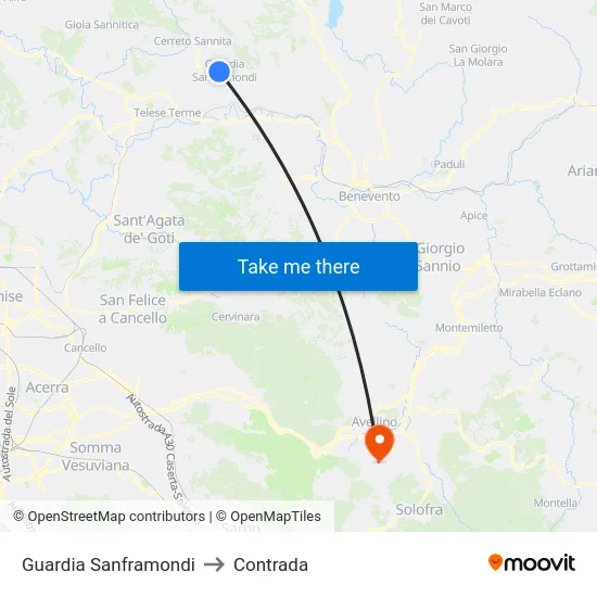 Guardia Sanframondi to Contrada map