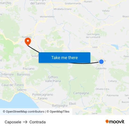 Caposele to Contrada map