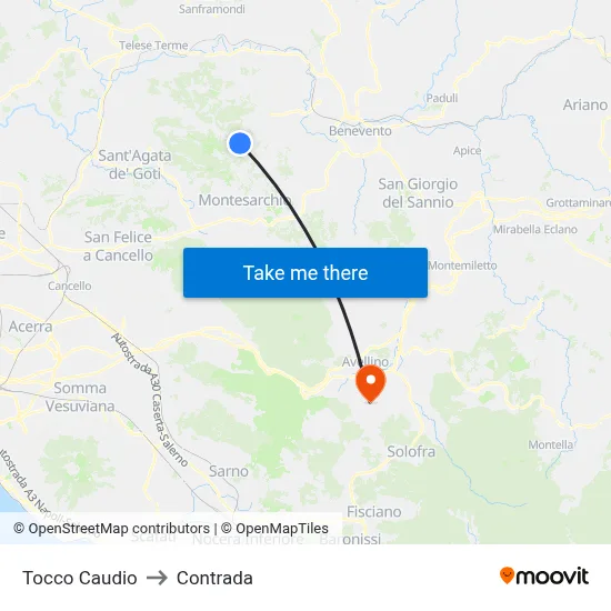 Tocco Caudio to Contrada map