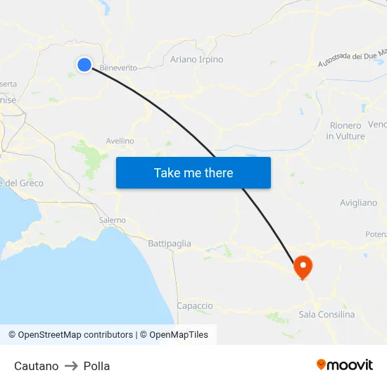 Cautano to Polla map