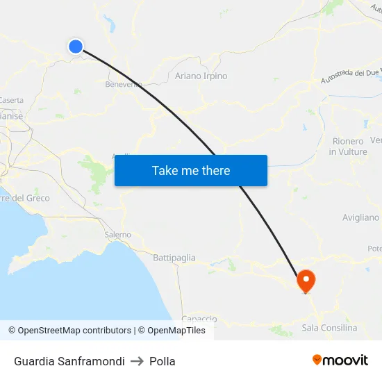 Guardia Sanframondi to Polla map