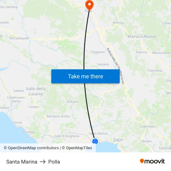 Santa Marina to Polla map