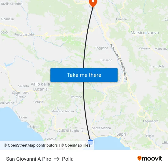 San Giovanni A Piro to Polla map