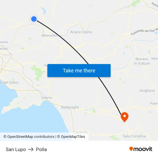 San Lupo to Polla map