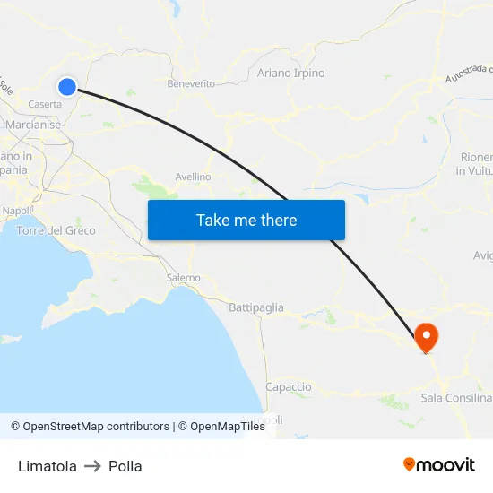 Limatola to Polla map