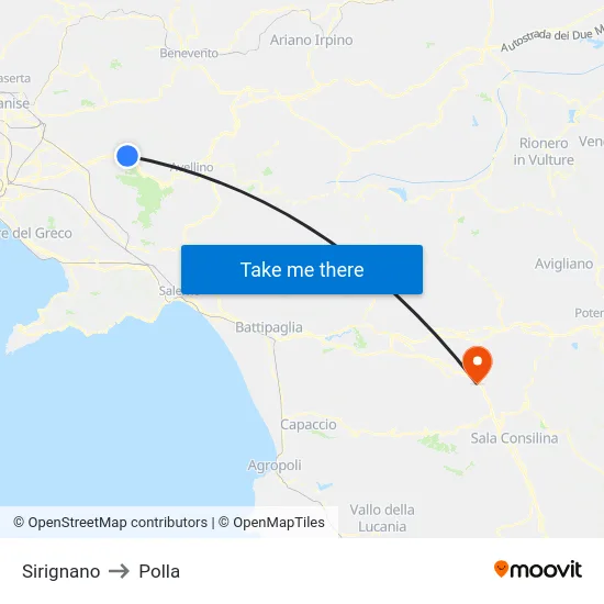 Sirignano to Polla map