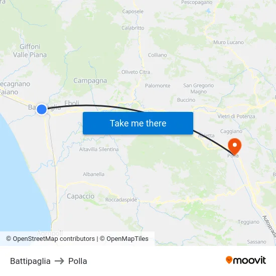 Battipaglia to Polla map