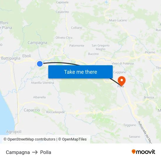 Campagna to Polla map