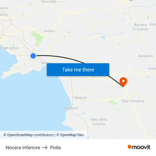 Nocera Inferiore to Polla map