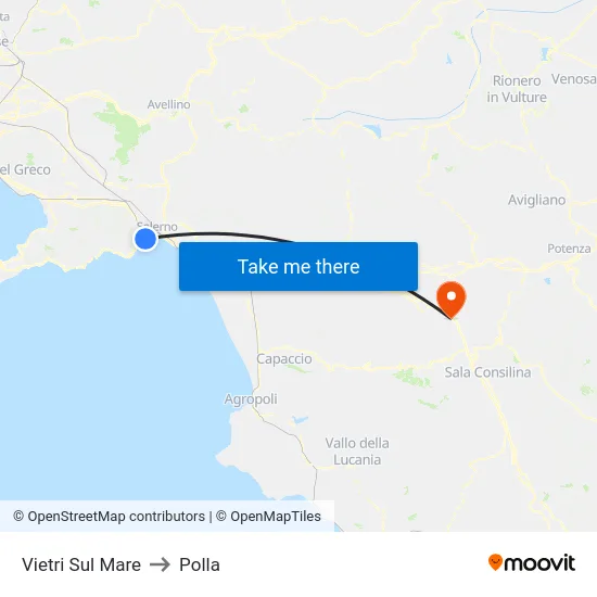 Vietri Sul Mare to Polla map