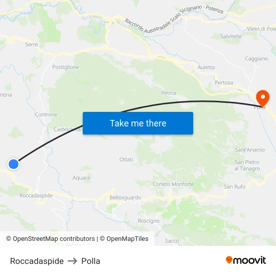 Roccadaspide to Polla map