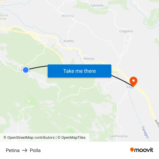 Petina to Polla map