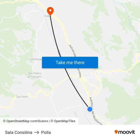 Sala Consilina to Polla map