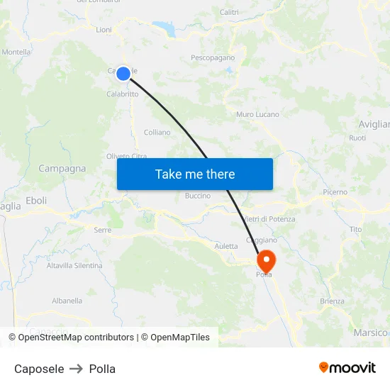 Caposele to Polla map