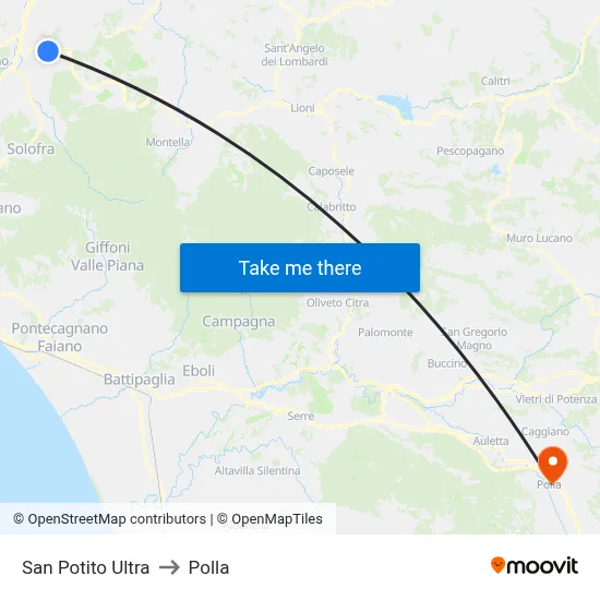 San Potito Ultra to Polla map