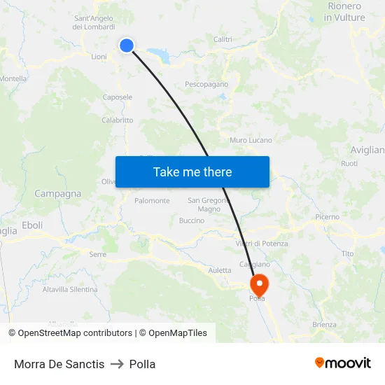 Morra De Sanctis to Polla map