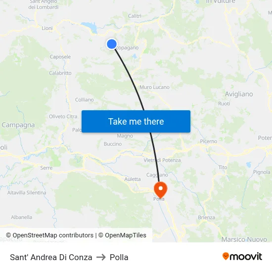 Sant' Andrea Di Conza to Polla map