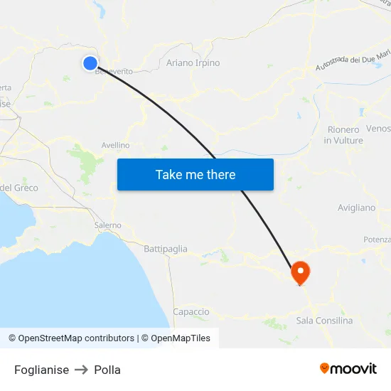 Foglianise to Polla map