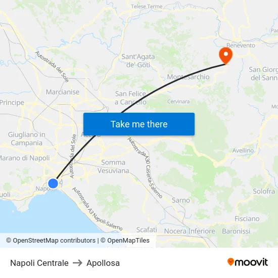 Napoli Centrale to Apollosa map