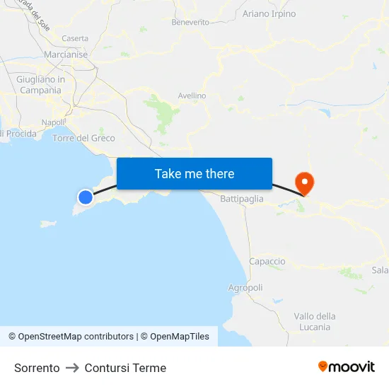 Sorrento to Contursi Terme map