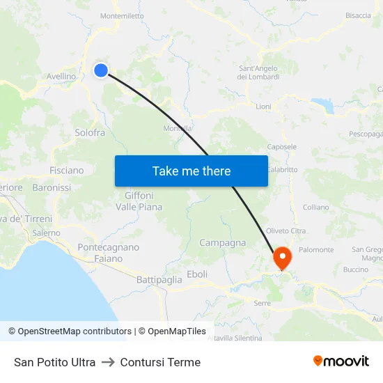 San Potito Ultra to Contursi Terme map