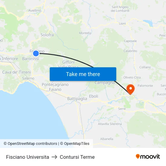 Fisciano Universita to Contursi Terme map