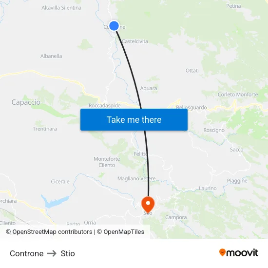 Controne to Stio map
