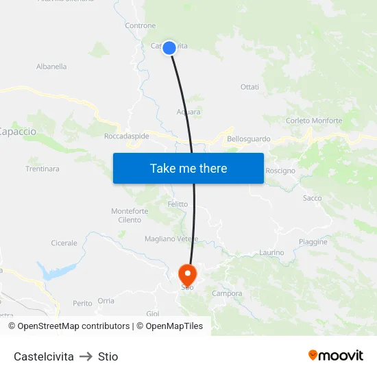 Castelcivita to Stio map