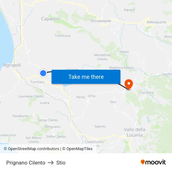 Prignano Cilento to Stio map