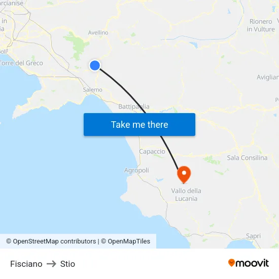 Fisciano to Stio map