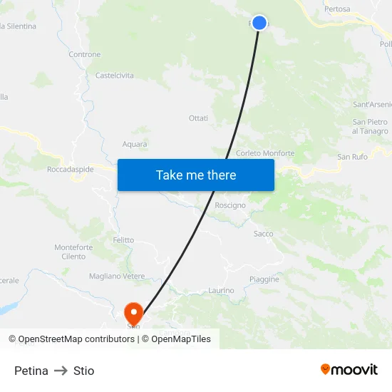 Petina to Stio map